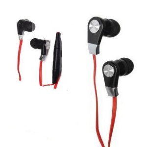 AURICOLARE STEREO con CONNETTORE JACK 3,5mm, GOMMINI, TASTO DI RISPOSTA, MICROFONO E CAVO ANTI-GROVIGLIO COLORE NERO E ROSSO