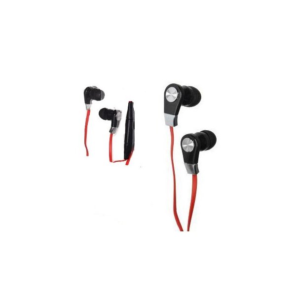 AURICOLARE STEREO con CONNETTORE JACK 3,5mm, GOMMINI, TASTO DI RISPOSTA, MICROFONO E CAVO ANTI-GROVIGLIO COLORE NERO E ROSSO