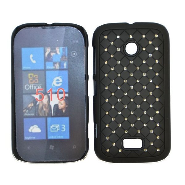 CUSTODIA RIGIDA GOMMATA CON BRILLANTINI per NOKIA LUMIA 510 COLORE NERO CUSTODIA RIGIDA GOMMATA CON BRILLANTINI per NOKIA LUMIA 510 COLORE NERO