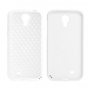 CUSTODIA GEL TPU SILICONE SEMI-RIGIDO per SAMSUNG I9500 GALAXY S4, I9505, I9502 COLORE BIANCO CARBON CON CORNICE BIANCA