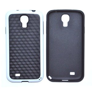 CUSTODIA GEL TPU SILICONE SEMI-RIGIDO per SAMSUNG I9500 GALAXY S4, I9505, I9502 COLORE NERO CARBON CON CORNICE BIANCA