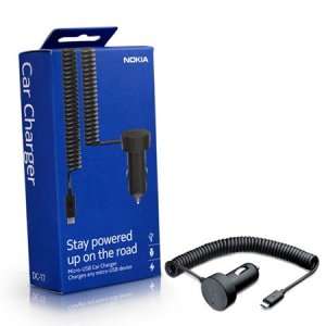 CARICATORE AUTO 1000mAh CON CONNETTORE MICRO USB - CAVO A SPIRALE COLORE NERO DC-17 NOKIA ORIGINALE IN BLISTER