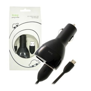 CARICATORE AUTO 1000mAh CON 2 PORTE USB + CAVO MICRO USB COLORE NERO CC-C300 ORIGINALE HTC BLISTER