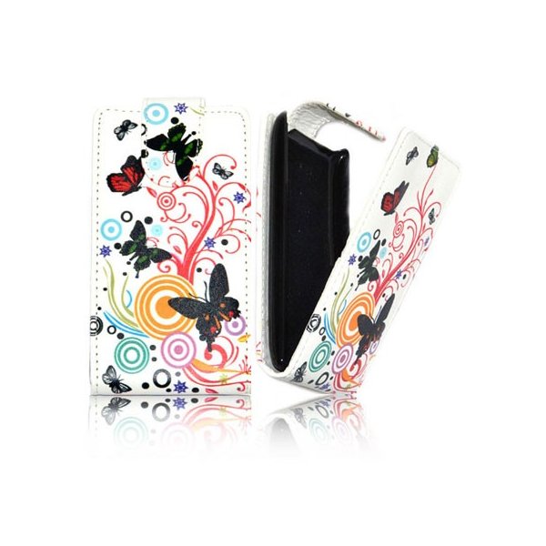 CUSTODIA VERTICALE FLIP PELLE per LG E610 OPTIMUS L5 FANTASIA FARFALLE SU SFONDO BIANCO CUSTODIA VERTICALE FLIP PELLE per LG E610 OPTIMUS L5 FANTASIA FARFALLE SU SFONDO BIANCO