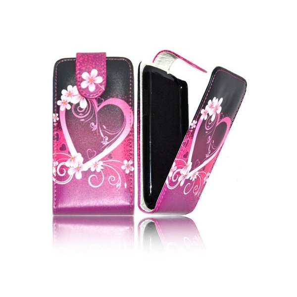 CUSTODIA VERTICALE FLIP PELLE per LG E610 OPTIMUS L5 FANTASIA CUORE VIOLA SU SFONDO NERO CUSTODIA VERTICALE FLIP PELLE per LG E610 OPTIMUS L5 FANTASIA CUORE VIOLA SU SFONDO NERO