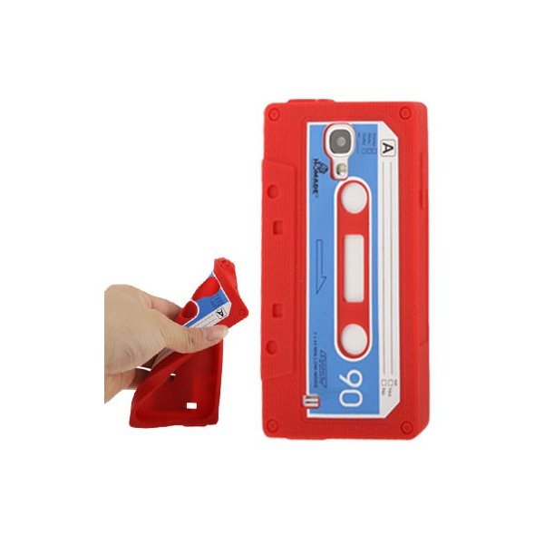 CUSTODIA GEL TPU SILICONE per SAMSUNG I9500 GALAXY S4, I9505, I9502 FANTASIA MUSICASSETTA COLORE ROSSO