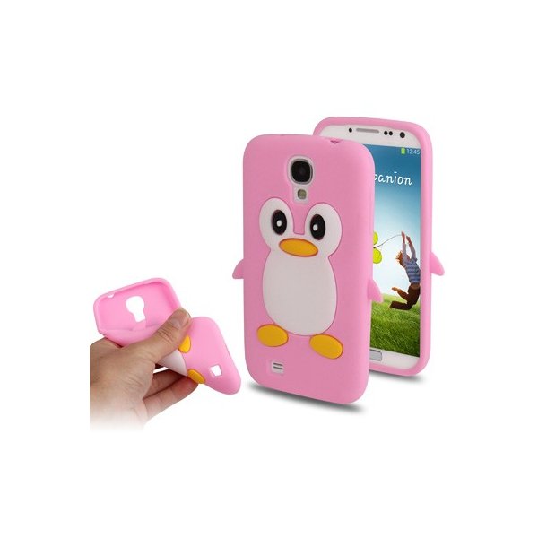 CUSTODIA GEL TPU SILICONE per SAMSUNG I9500 GALAXY S4, I9505, I9502 FANTASIA PINGUINO COLORE ROSA