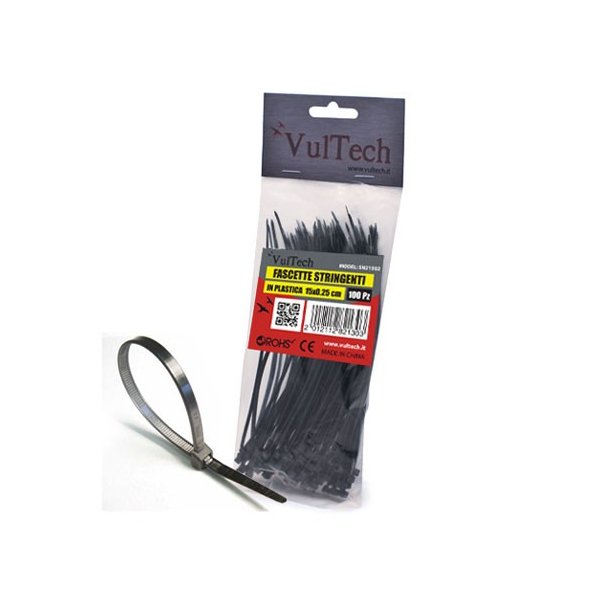 FASCETTA NYLON DI CABLAGGIO MISURA 2,5mm X 150mm CONFEZIONE 100 PEZZI COLORE NERO SN21502 VULTECH FASCETTA NYLON DI CABLAGGIO MISURA 2,5mm X 150mm CONFEZIONE 100 PEZZI COLORE NERO SN21502 VULTECH