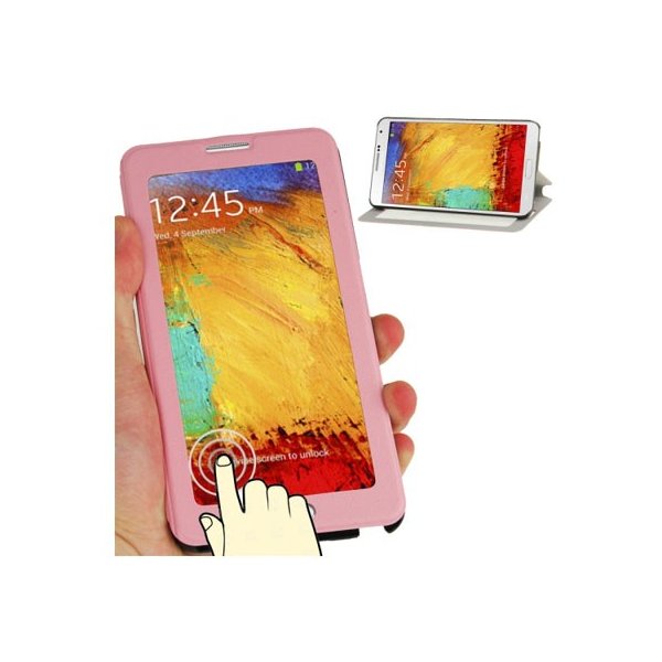 CUSTODIA FLIP ORIZZONTALE TOUCH SCREEN per SAMSUNG GALAXY NOTE 3, N9000 CON FINESTRA GRANDE E STAND COLORE ROSA CUSTODIA FLIP ORIZZONTALE TOUCH SCREEN per SAMSUNG GALAXY NOTE 3, N9000 CON FINESTRA GRANDE E STAND COLORE ROSA