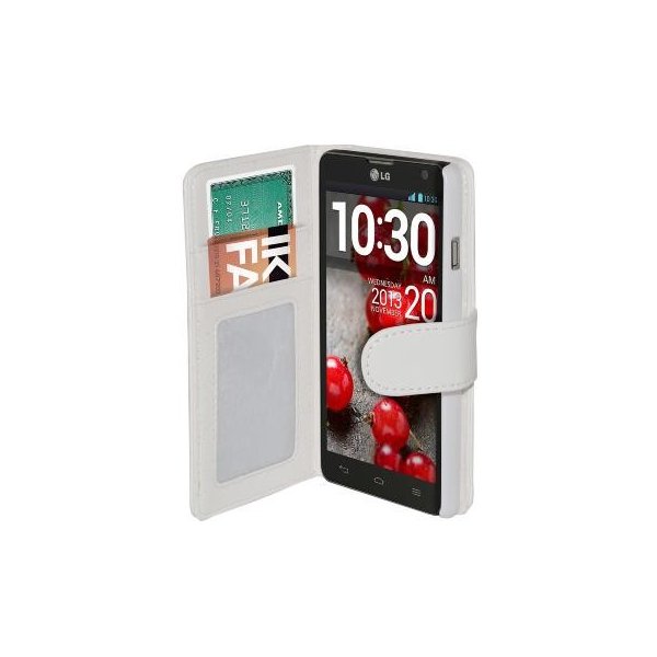 CUSTODIA FLIP ORIZZONTALE per LG OPTIMUS L9 II, D605 CON STAND E TASCHE PORTA CARTE COLORE BIANCO CUSTODIA FLIP ORIZZONTALE per LG OPTIMUS L9 II, D605 CON STAND E TASCHE PORTA CARTE COLORE BIANCO