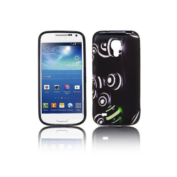 CUSTODIA GEL TPU SILICONE per SAMSUNG I9190 GALAXY S4 MINI, I9192, I9195 FANTASIA SFERE SU SFONDO NERO