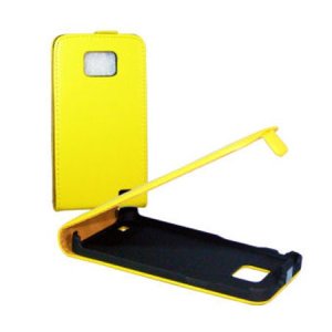 CUSTODIA FLIP VERTICALE SLIM PELLE per SAMSUNG I9100 GALAXY S2, I9105 GALAXY S2 PLUS COLORE GIALLO