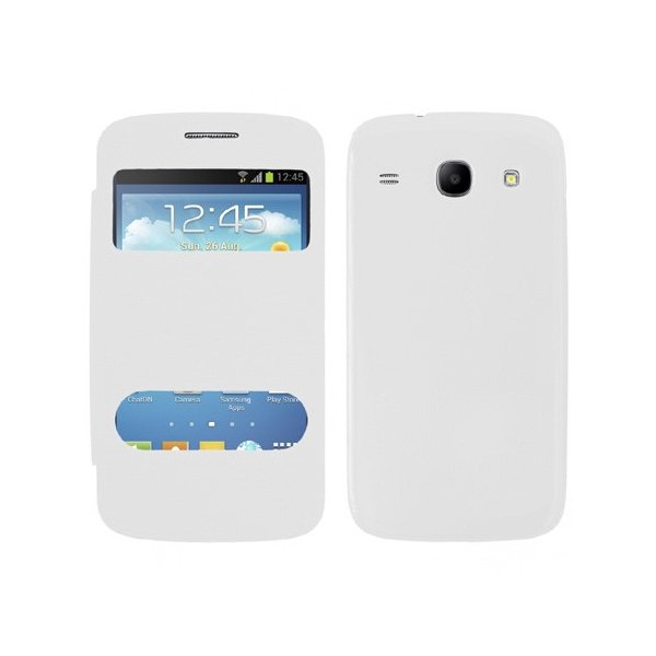 CUSTODIA FLIP COVER ORIZZONTALE per SAMSUNG I8260 GALAXY CORE, I8262 CON DOPPIA FINESTRA IDENTIFICATIVO CHIAMANTE BIANCO CUSTODIA FLIP COVER ORIZZONTALE per SAMSUNG I8260 GALAXY CORE, I8262 CON DOPPIA FINESTRA IDENTIFICATIVO CHIAMANTE BIANCO