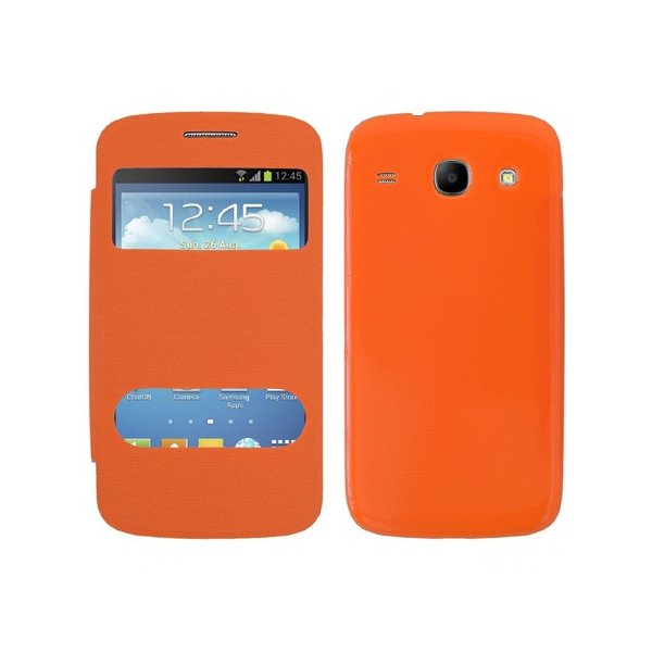 CUSTODIA FLIP COVER ORIZZONTALE per SAMSUNG I8260 GALAXY CORE, I8262 CON DOPPIA FINESTRA IDENTIFICATIVO CHIAMANTE ARANCIONE CUSTODIA FLIP COVER ORIZZONTALE per SAMSUNG I8260 GALAXY CORE, I8262 CON DOPPIA FINESTRA IDENTIFICATIVO CHIAMANTE ARANCIONE