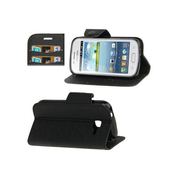 CUSTODIA FLIP ORIZZONTALE PELLE per SAMSUNG S7570 GALAXY TREND 2, S7572 CON STAND E PORTA CARTE FANTASIA CROSS COLORE NERO CUSTODIA FLIP ORIZZONTALE PELLE per SAMSUNG S7570 GALAXY TREND 2, S7572 CON STAND E PORTA CARTE FANTASIA CROSS COLORE NERO