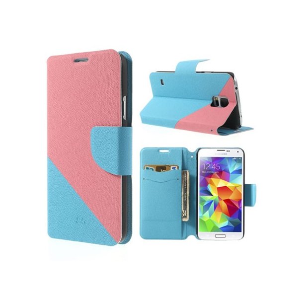 CUSTODIA FLIP ORIZZONTALE SIMILPELLE per SAMSUNG G900F GALAXY S5, S5 NEO CON STAND E PORTA CARTE BICOLORE ROSA E AZZURRO CUSTODIA FLIP ORIZZONTALE SIMILPELLE per SAMSUNG G900F GALAXY S5, S5 NEO CON STAND E PORTA CARTE BICOLORE ROSA E AZZURRO
