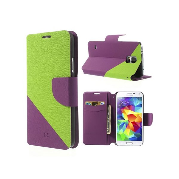 CUSTODIA FLIP ORIZZONTALE SIMILPELLE per SAMSUNG G900F GALAXY S5, S5 NEO CON STAND E PORTA CARTE BICOLORE VERDE E VIOLA CUSTODIA FLIP ORIZZONTALE SIMILPELLE per SAMSUNG G900F GALAXY S5, S5 NEO CON STAND E PORTA CARTE BICOLORE VERDE E VIOLA