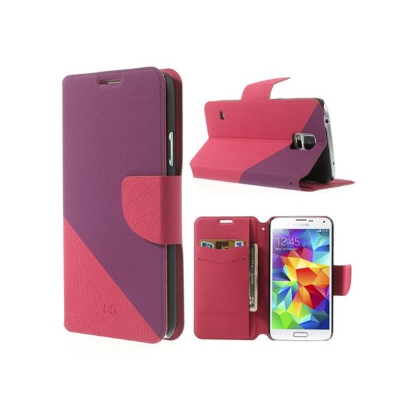 CUSTODIA FLIP ORIZZONTALE SIMILPELLE per SAMSUNG G900F GALAXY S5, S5 NEO CON STAND E PORTA CARTE BICOLORE VIOLA E FUCSIA CUSTODIA FLIP ORIZZONTALE SIMILPELLE per SAMSUNG G900F GALAXY S5, S5 NEO CON STAND E PORTA CARTE BICOLORE VIOLA E FUCSIA