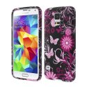 CUSTODIA GEL TPU SILICONE per SAMSUNG G900F GALAXY S5, GALAXY S5 NEO G903F FANTASIA FIORI E FARFALLE ROSA SU SFONDO NERO CUSTODIA GEL TPU SILICONE per SAMSUNG G900F GALAXY S5, GALAXY S5 NEO G903F FANTASIA FIORI E FARFALLE ROSA SU SFONDO NERO