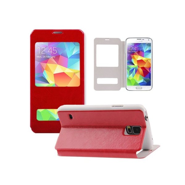 CUSTODIA FLIP ORIZZONTALE SIMILPELLE per SAMSUNG G900F GALAXY S5, S5 NEO G903F CON STAND E DOPPIA FINESTRA ID COLORE ROSSO CUSTODIA FLIP ORIZZONTALE SIMILPELLE per SAMSUNG G900F GALAXY S5, S5 NEO G903F CON STAND E DOPPIA FINESTRA ID COLORE ROSSO