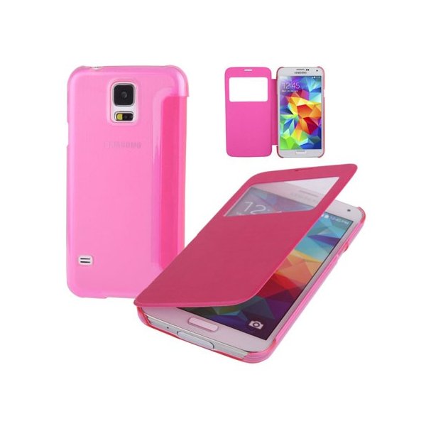 CUSTODIA FLIP ORIZZONTALE SIMILPELLE per SAMSUNG GALAXY S5, S5 NEO CON PARTE POSTERIORE RIGIDA TRASPARENTE ROSA CUSTODIA FLIP ORIZZONTALE SIMILPELLE per SAMSUNG GALAXY S5, S5 NEO CON PARTE POSTERIORE RIGIDA TRASPARENTE ROSA