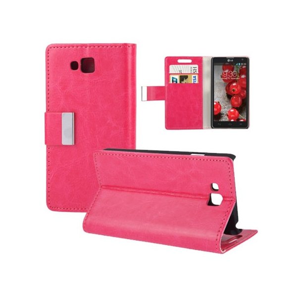CUSTODIA FLIP ORIZZONTALE BOOK SLIM per LG OPTIMUS L9 II, D605 CON STAND E TASCHE PORTA CARTE COLORE FUCSIA CUSTODIA FLIP ORIZZONTALE BOOK SLIM per LG OPTIMUS L9 II, D605 CON STAND E TASCHE PORTA CARTE COLORE FUCSIA