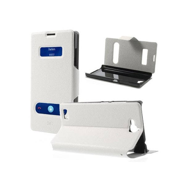 CUSTODIA FLIP ORIZZONTALE SLIM per HUAWEI HONOR 3C CON DOPPIA FINESTRA ID E STAND COLORE BIANCO CUSTODIA FLIP ORIZZONTALE SLIM per HUAWEI HONOR 3C CON DOPPIA FINESTRA ID E STAND COLORE BIANCO
