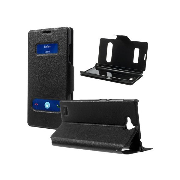 CUSTODIA FLIP ORIZZONTALE SLIM per HUAWEI HONOR 3C CON DOPPIA FINESTRA ID E STAND COLORE NERO CUSTODIA FLIP ORIZZONTALE SLIM per HUAWEI HONOR 3C CON DOPPIA FINESTRA ID E STAND COLORE NERO
