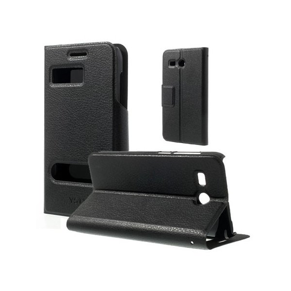 CUSTODIA FLIP ORIZZONTALE SLIM per HUAWEI ASCEND Y511 CON DOPPIA FINESTRA ID E STAND COLORE NERO CUSTODIA FLIP ORIZZONTALE SLIM per HUAWEI ASCEND Y511 CON DOPPIA FINESTRA ID E STAND COLORE NERO
