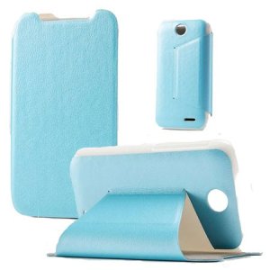 CUSTODIA FLIP ORIZZONTALE PELLE per HTC DESIRE 310 CON STAND COLORE AZZURRO BLISTER SWIFT