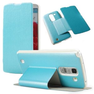 CUSTODIA FLIP ORIZZONTALE PELLE per LG G PRO 2, D837, D838, F350 CON STAND COLORE AZZURRO BLISTER SWIFT