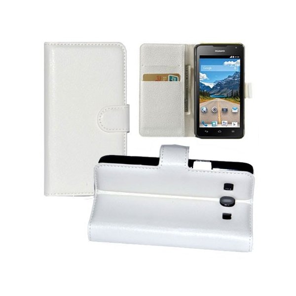CUSTODIA FLIP ORIZZONTALE PELLE per HUAWEI ASCEND Y530, C8813 CON STAND, PORTA CARTE E CHIUSURA MAGNETICA COLORE BIANCO