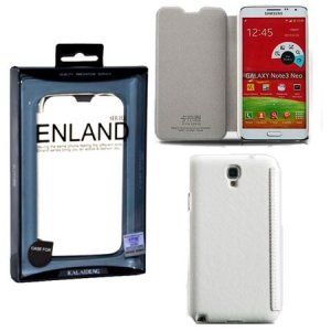 CUSTODIA FLIP ORIZZONTALE PELLE per SAMSUNG N7500 GALAXY NOTE 3 NEO, N7502, N7505 COLORE BIANCO BLISTER ENLAND