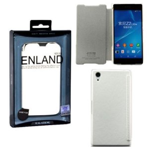 CUSTODIA FLIP ORIZZONTALE PELLE per SONY XPERIA Z2 CON PORTA CARTE COLORE BIANCO BLISTER ENLAND