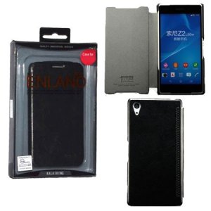 CUSTODIA FLIP ORIZZONTALE PELLE per SONY XPERIA Z2 CON PORTA CARTE COLORE NERO BLISTER ENLAND