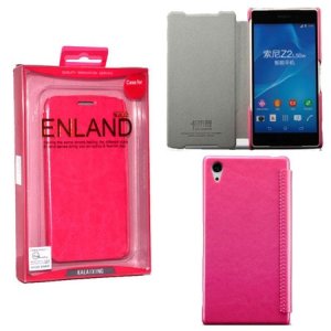 CUSTODIA FLIP ORIZZONTALE PELLE per SONY XPERIA Z2 CON PORTA CARTE COLORE FUCSIA BLISTER ENLAND