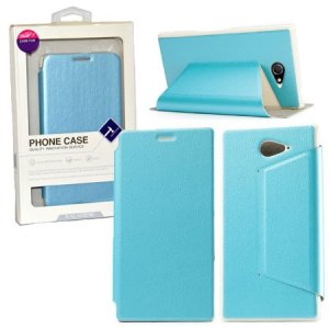 CUSTODIA FLIP ORIZZONTALE PELLE per SONY XPERIA M2 CON STAND COLORE AZZURRO BLISTER SWIFT