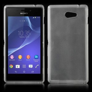 CUSTODIA GEL TPU SILICONE per SONY XPERIA M2 COLORE BIANCO-TRASPARENTE