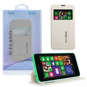 CUSTODIA FLIP ORIZZONTALE per NOKIA LUMIA 630 CON STAND E FINESTRA ID COLORE BIANCO EFFETTO CROSS ICELAND II BLISTER