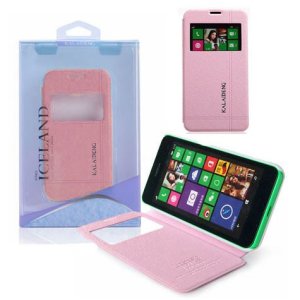 CUSTODIA FLIP ORIZZONTALE per NOKIA LUMIA 630 CON STAND E FINESTRA ID COLORE ROSA EFFETTO CROSS ICELAND II BLISTER