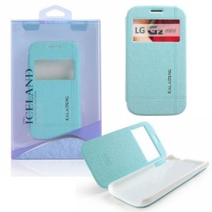 CUSTODIA FLIP ORIZZONTALE per LG G2 MINI CON STAND E FINESTRA ID COLORE AZZURRO EFFETTO CROSS ICELAND II BLISTER