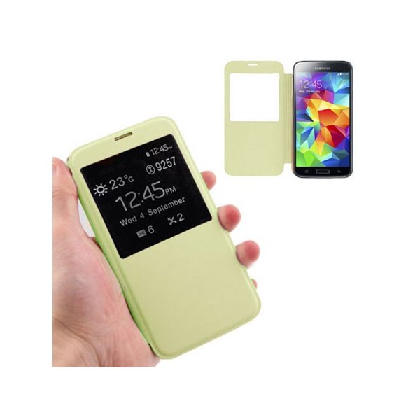 CUSTODIA FLIP COVER ORIZZONTALE per SAMSUNG G900F GALAXY S5, GALAXY S5 NEO G903F CON FINESTRA ID VERDE PASTELLO CUSTODIA FLIP COVER ORIZZONTALE per SAMSUNG G900F GALAXY S5, GALAXY S5 NEO G903F CON FINESTRA ID VERDE PASTELLO