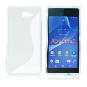 CUSTODIA GEL TPU SILICONE DOUBLE per SONY XPERIA M2 COLORE BIANCO-TRASPARENTE