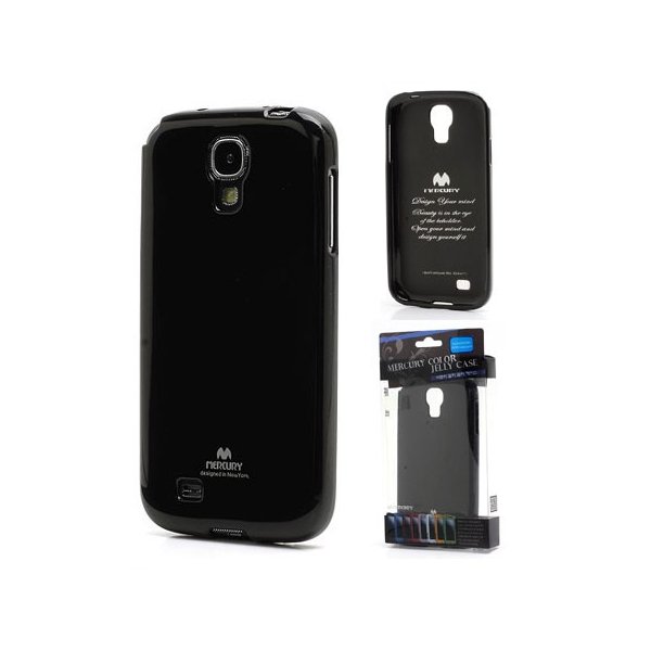 CUSTODIA GEL TPU SILICONE per SAMSUNG I9500 GALAXY S4, I9502, I9505 COLORE NERO LUCIDO CON GLITTER ALTA QUALITA' MERCURY BLISTER