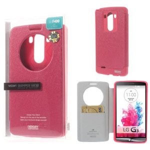 CUSTODIA FLIP ORIZZONTALE per LG G3 D850 CON FINESTRA ID E INTERNO IN TPU SILICONE COLORE FUCSIA WOW! MERCURY BLISTER