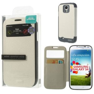 CUSTODIA FLIP ORIZZONTALE per SAMSUNG I9500 GALAXY S4 CON FINESTRA ID E INTERNO IN TPU COLORE BIANCO WOW! MERCURY BLISTER