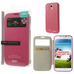 CUSTODIA FLIP ORIZZONTALE per SAMSUNG I9500 GALAXY S4 CON FINESTRA ID E INTERNO IN TPU COLORE FUCSIA WOW! MERCURY BLISTER