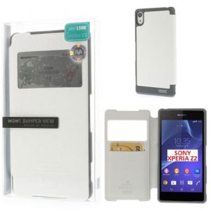 CUSTODIA FLIP ORIZZONTALE per SONY XPERIA Z2 CON FINESTRA ID ED INTERNO IN TPU COLORE BIANCO WOW! MERCURY BLISTER