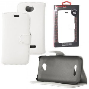 CUSTODIA FLIP ORIZZONTALE PELLE per WIKO IGGY CON STAND COLORE BIANCO ALTA QUALITA' MOCCA BLISTER