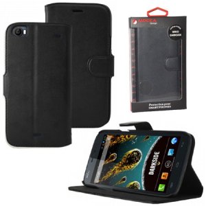 CUSTODIA FLIP ORIZZONTALE PELLE per WIKO DARKSIDE CON STAND COLORE NERO ALTA QUALITA' MOCCA BLISTER